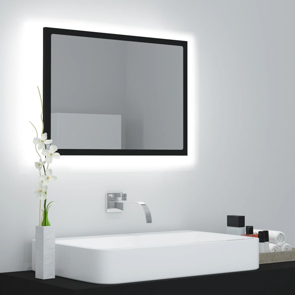 Oglindă de baie cu LED, negru, 60x8,5x37 cm, acril