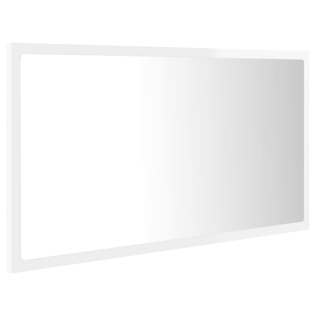 Oglindă de baie cu LED, alb extralucios, 80x8,5x37 cm, acril