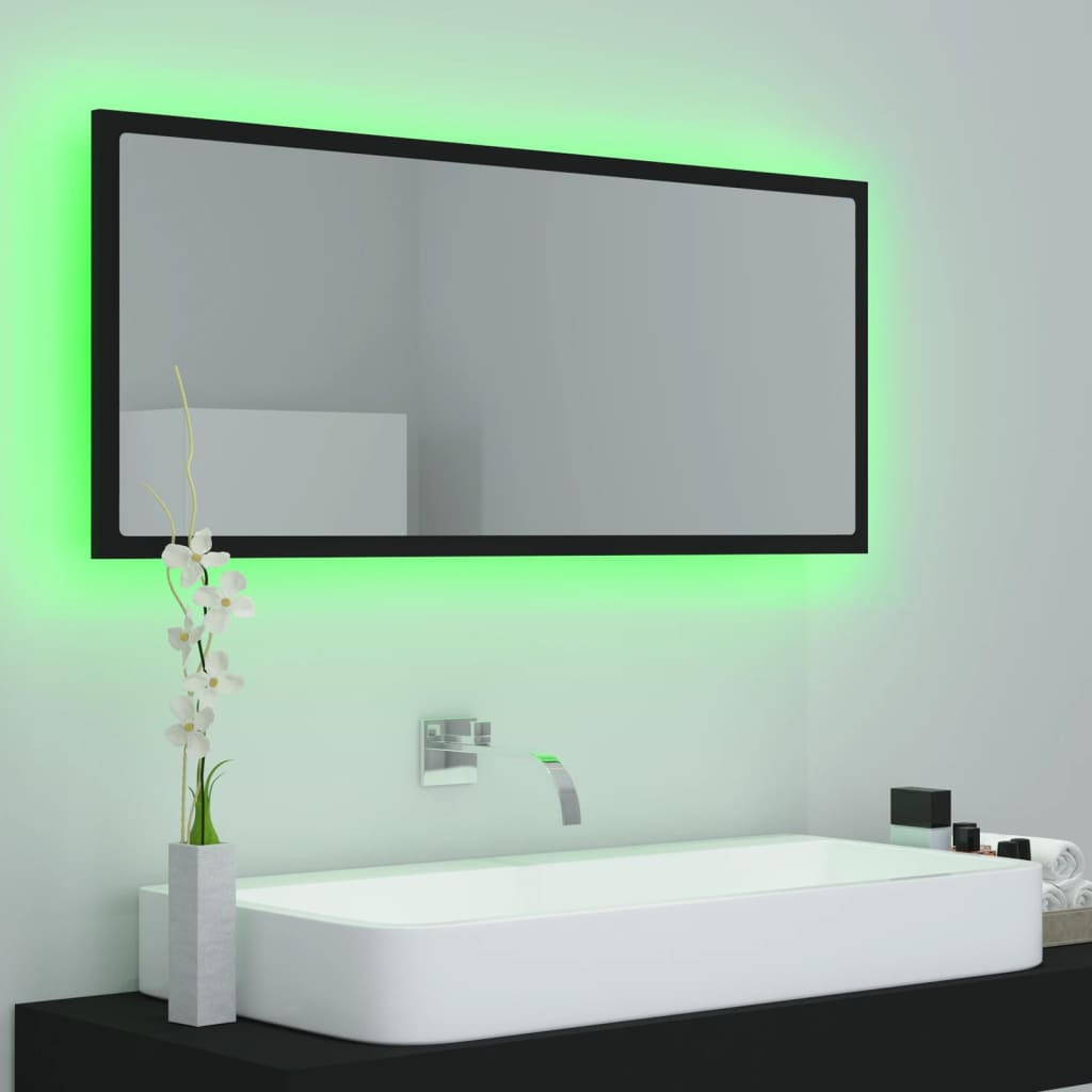 Oglindă de baie cu LED, negru, 100x8,5x37 cm, acril