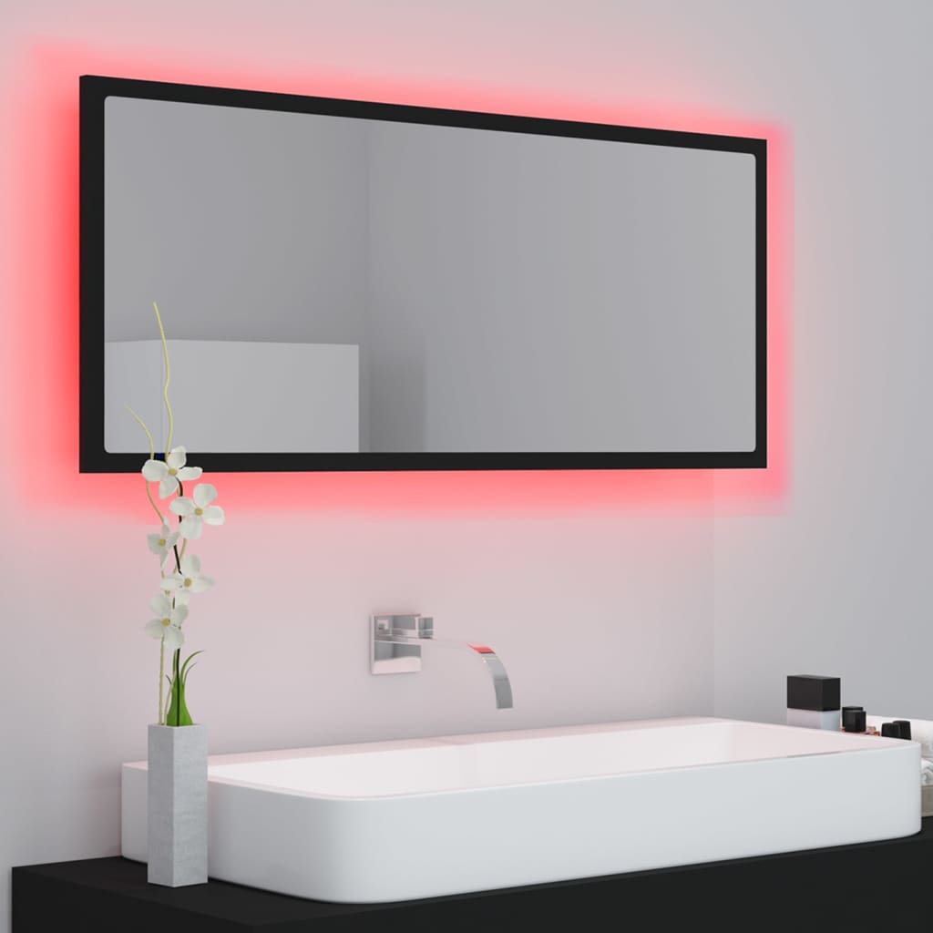 Oglindă de baie cu LED, negru, 100x8,5x37 cm, acril