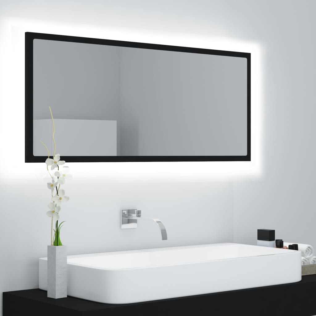 Oglindă de baie cu LED, negru, 100x8,5x37 cm, acril