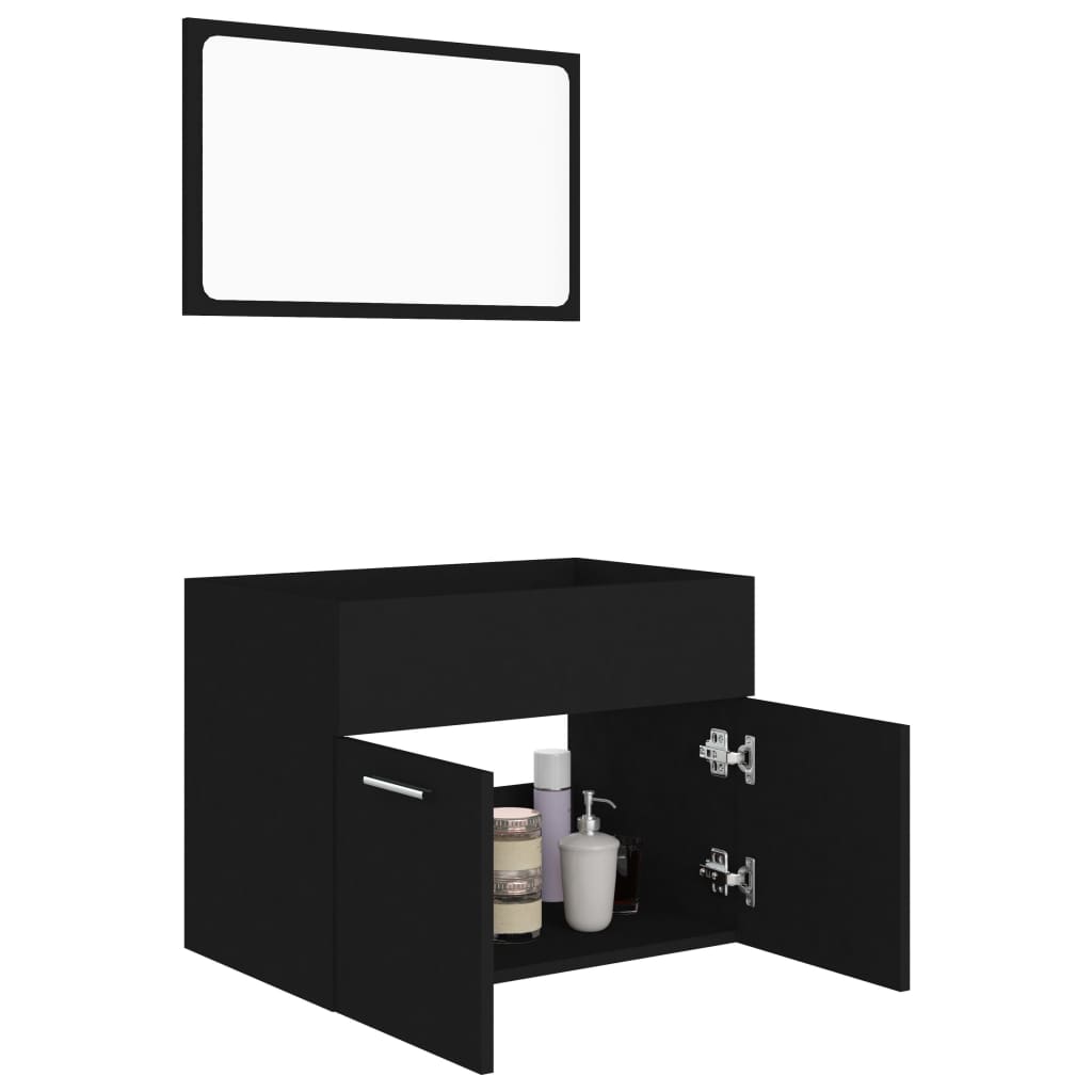 Set mobilier de baie, 2 piese, negru, PAL