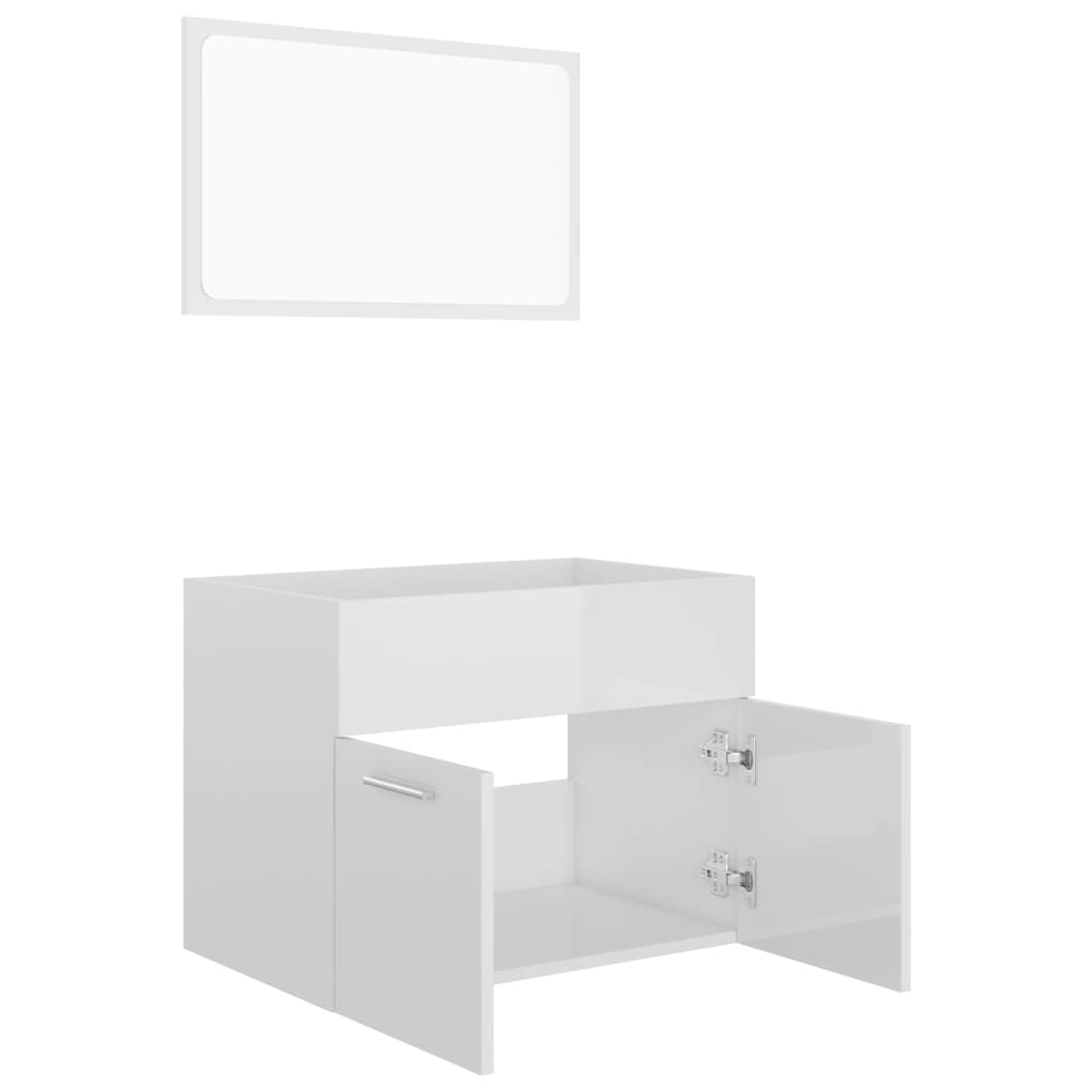 Set mobilier de baie, 2 piese, alb extralucios, PAL