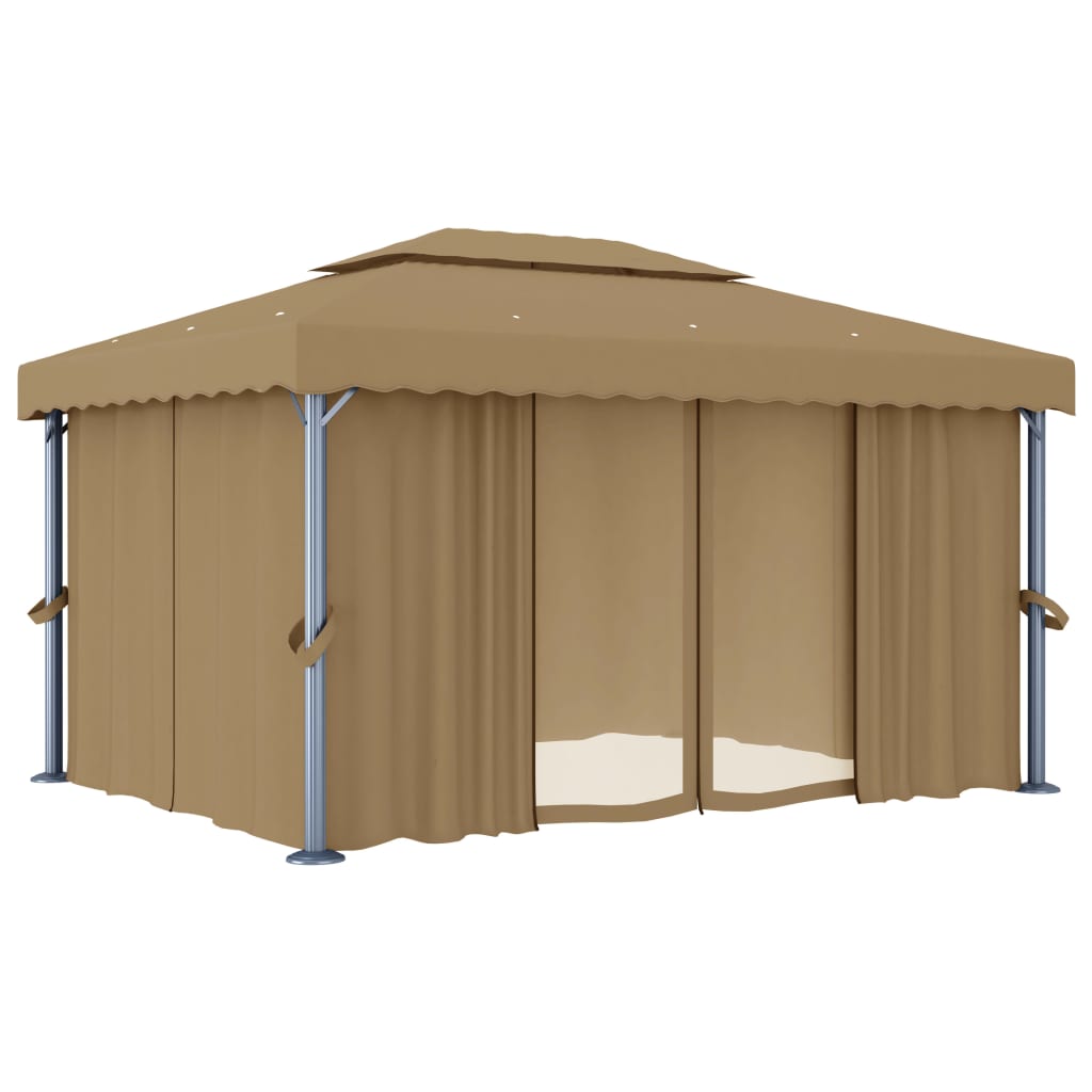 Pavilion cu perdea, gri taupe, 4x3 m, aluminiu