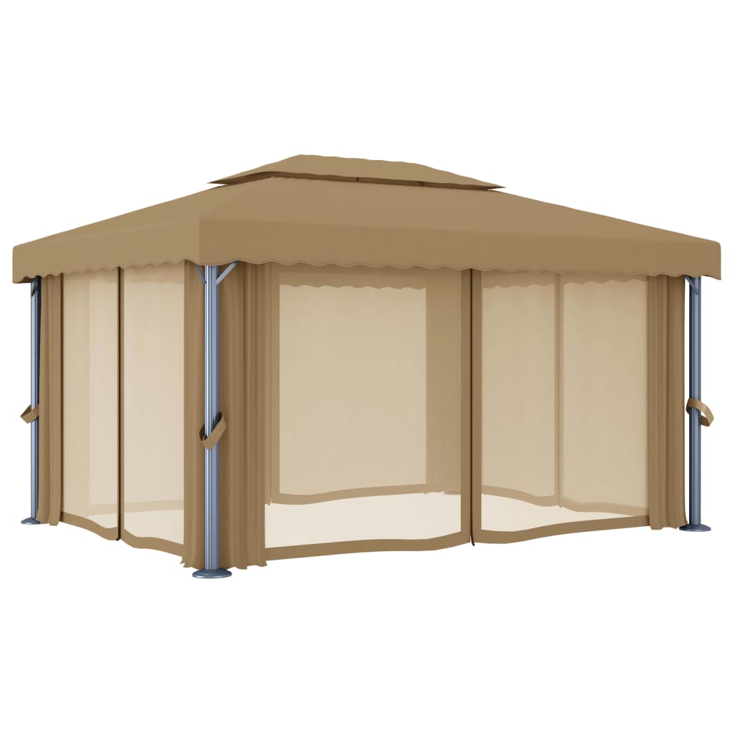 Pavilion cu perdea, gri taupe, 4x3 m, aluminiu