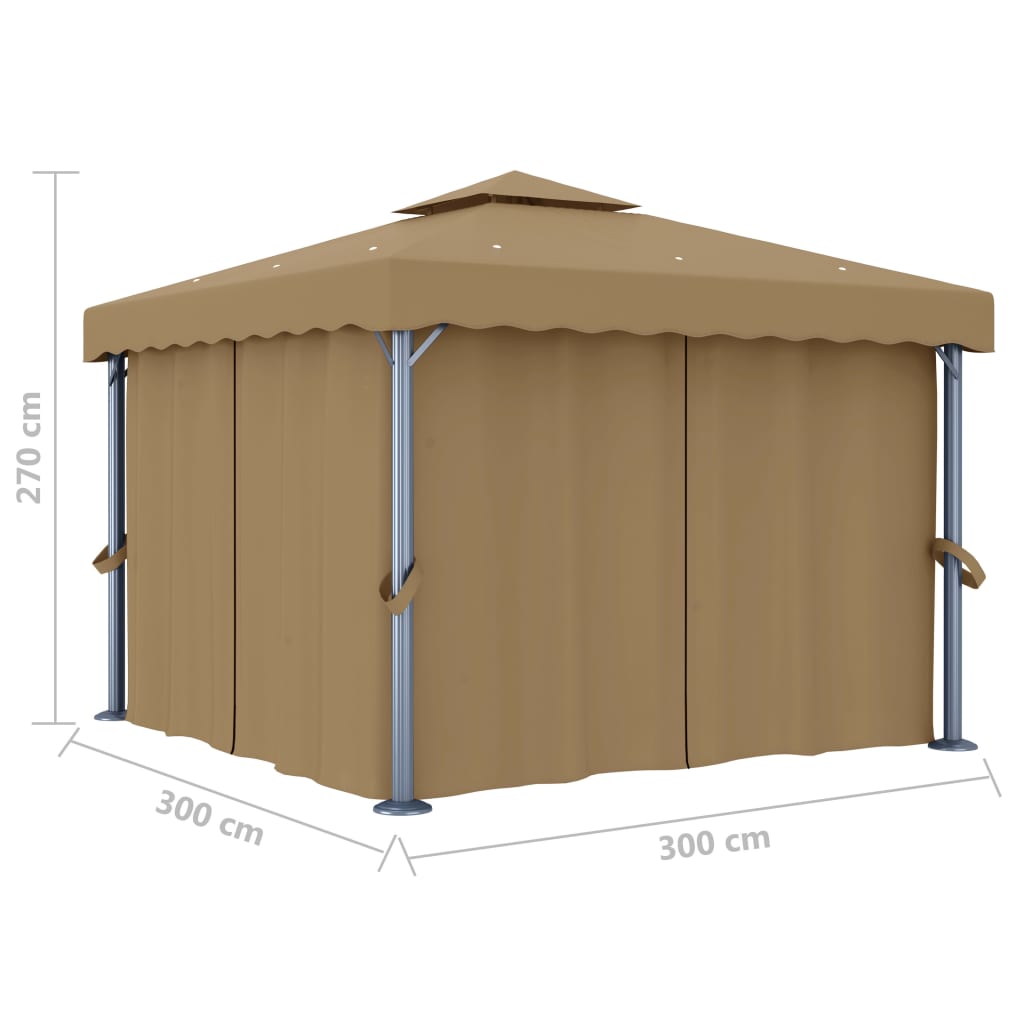 Pavilion cu perdea, gri taupe, 3x3 m, aluminiu