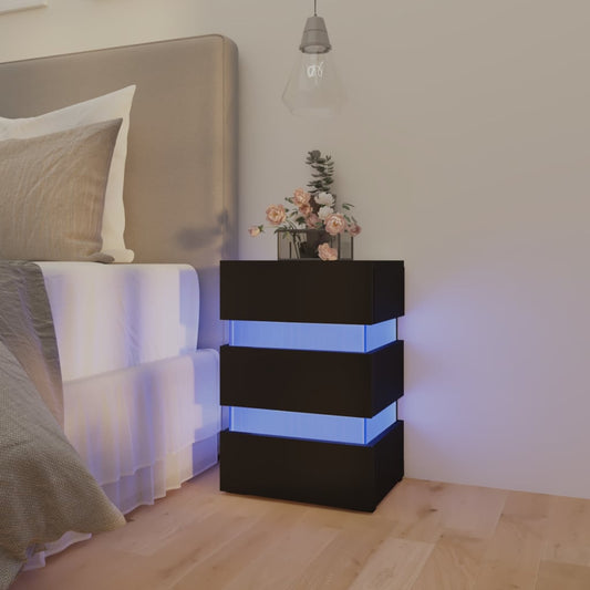 Dulap noptieră, cu LED, negru, 45x35x67 cm, lemn prelucrat