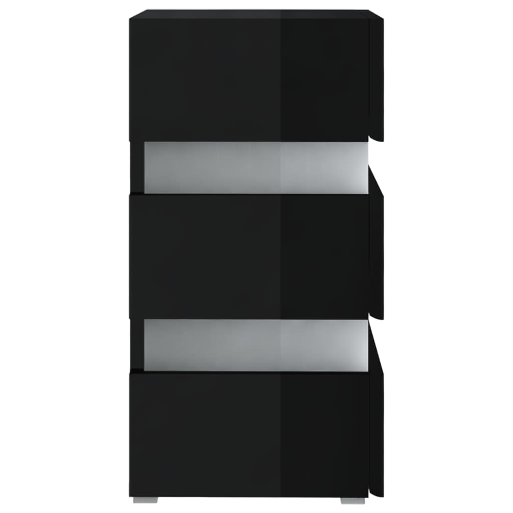 Dulap noptieră cu LED negru lucios 45x35x67cm lemn prelucrat