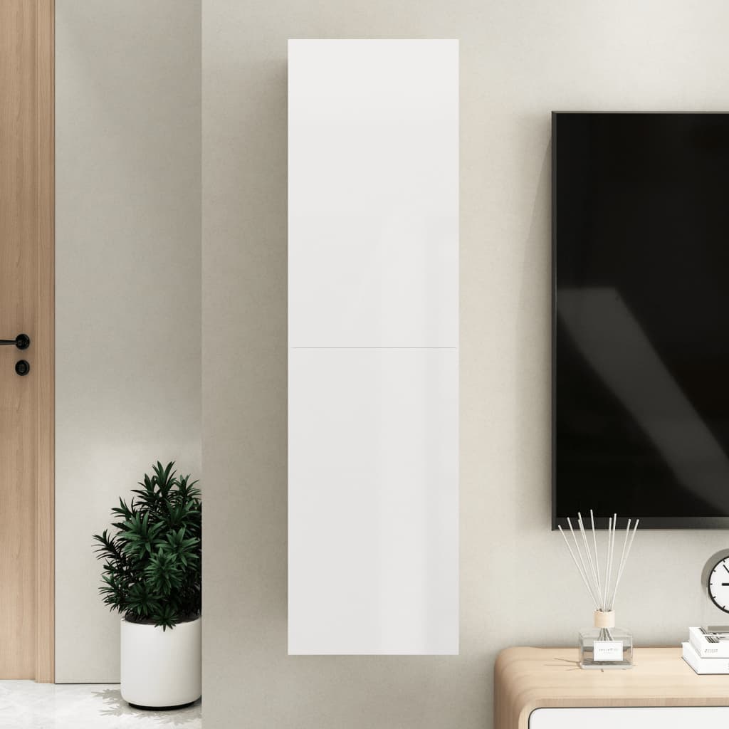Comodă TV, alb extralucios, 30,5x30x110 cm, lemn prelucrat