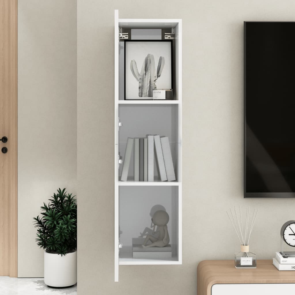 Comodă TV, alb extralucios, 30,5x30x110 cm, lemn prelucrat