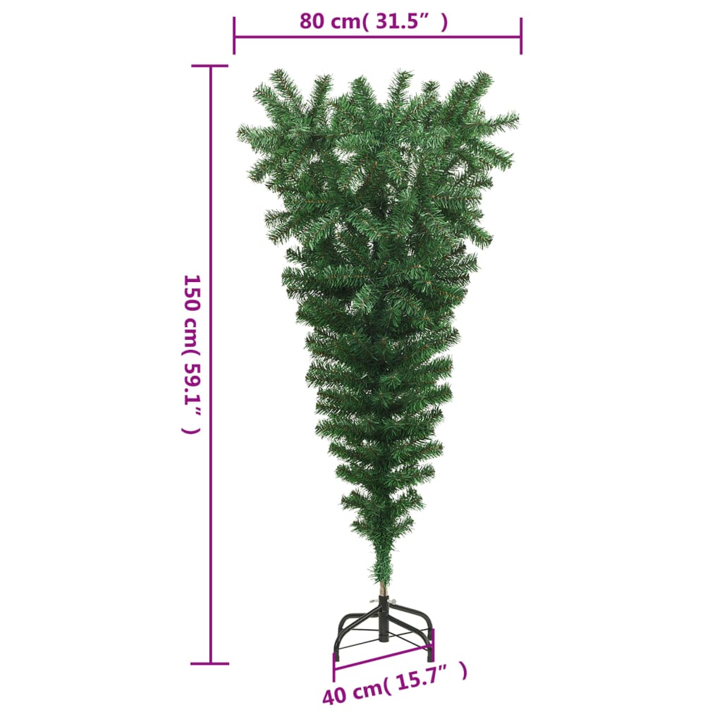 Pom de Crăciun artificial inversat, cu suport, verde, 150 cm