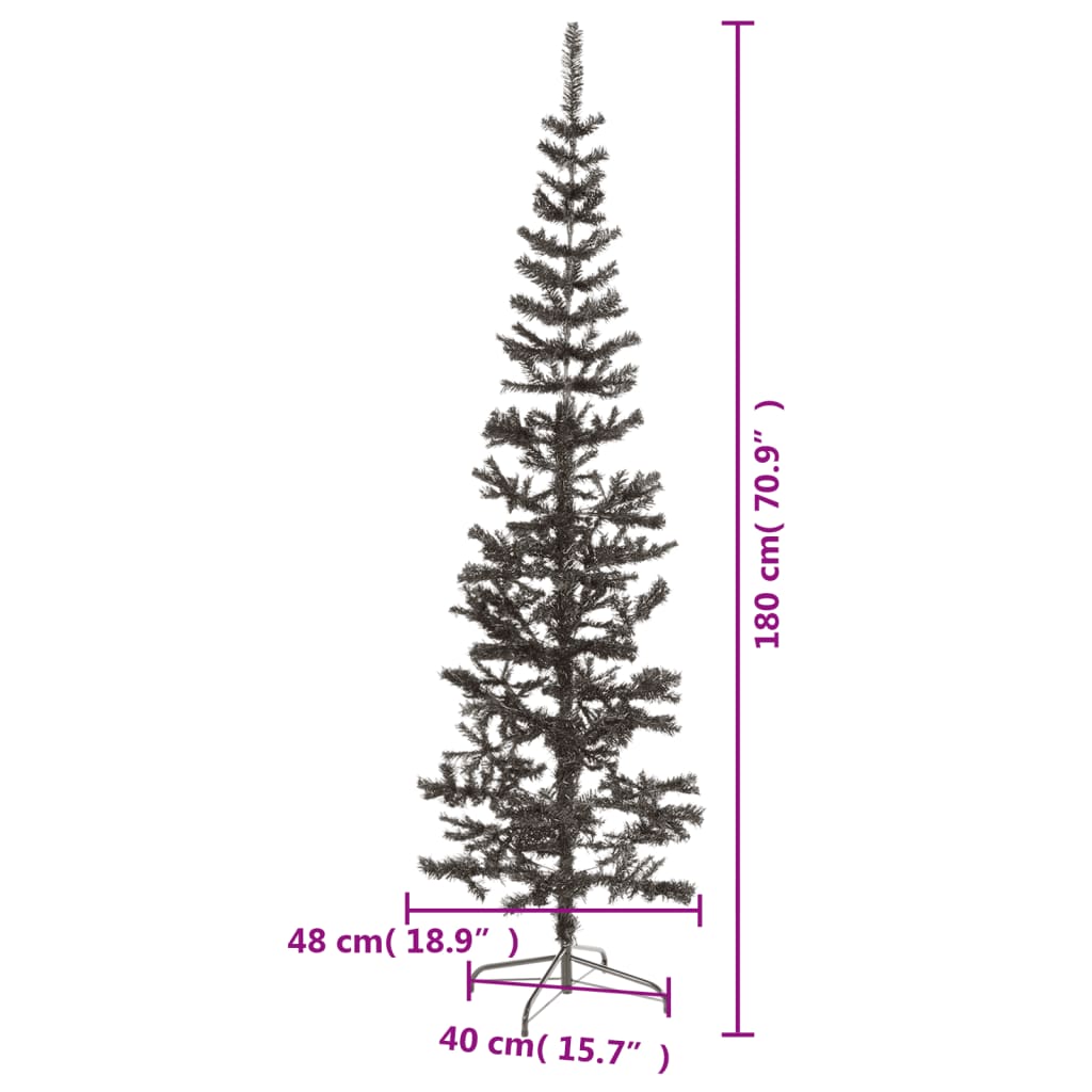 Brad de Crăciun artificial subțire, negru, 180 cm