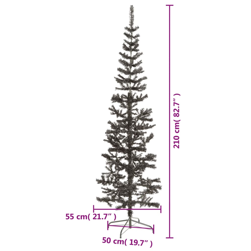 Brad de Crăciun artificial subțire, negru, 210 cm