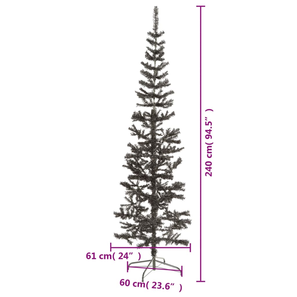 Brad de Crăciun artificial subțire, negru, 240 cm