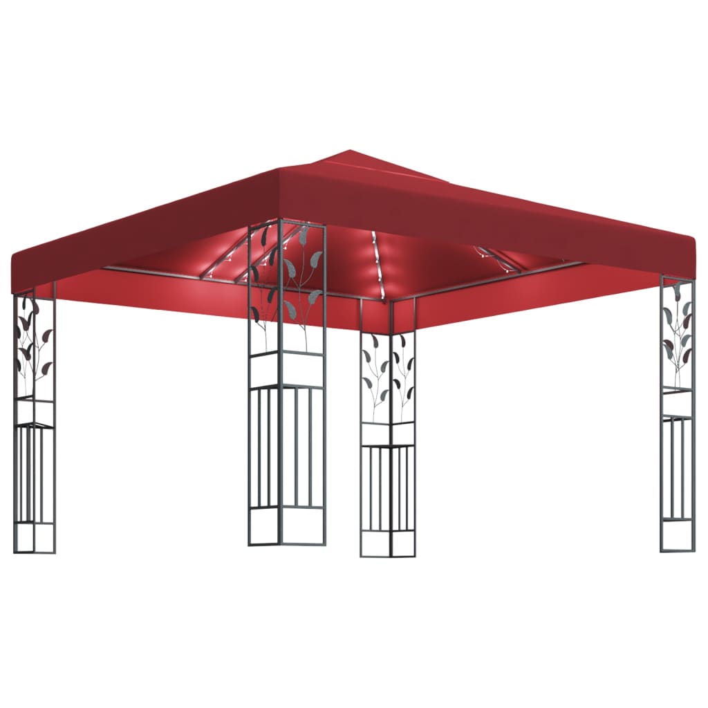 Pavilion cu șir de lumini LED, roșu vin, 3x3 m