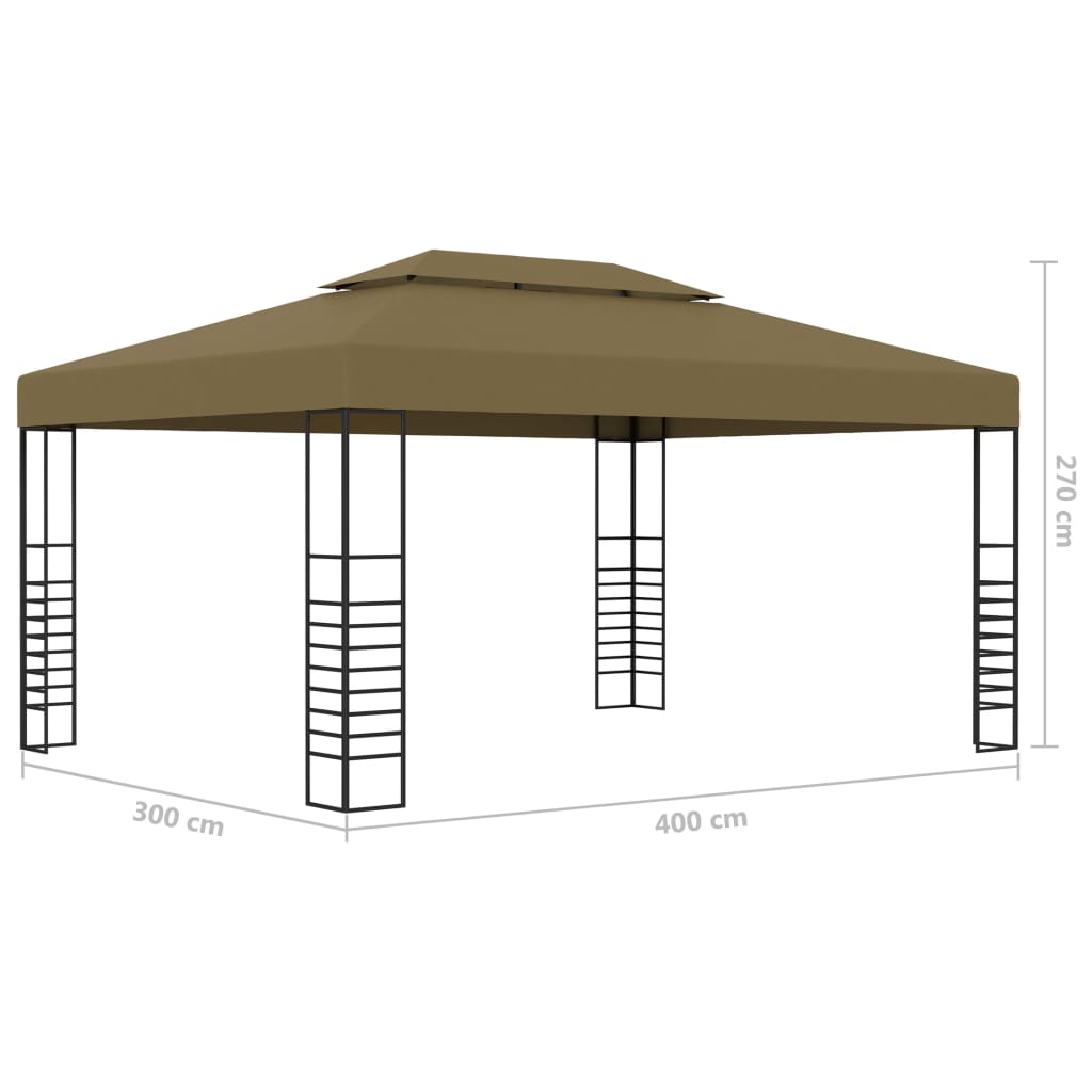 Pavilion cu șiruri de lumini LED, gri taupe, 3x4m