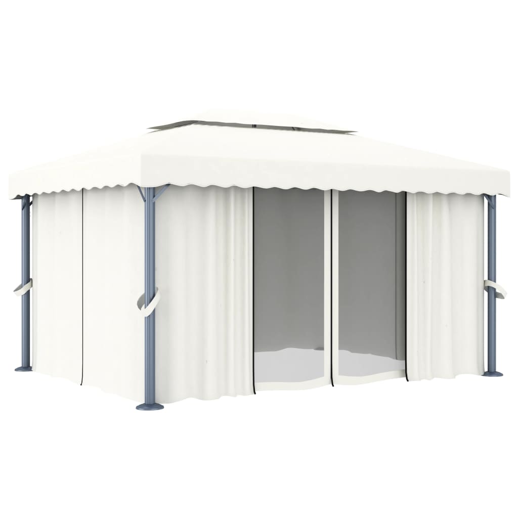 Pavilion cu perdele & șiruri lumini LED, alb crem, 4x3 m