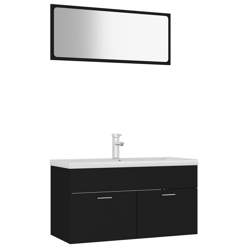 Set mobilier de baie, negru, lemn prelucrat