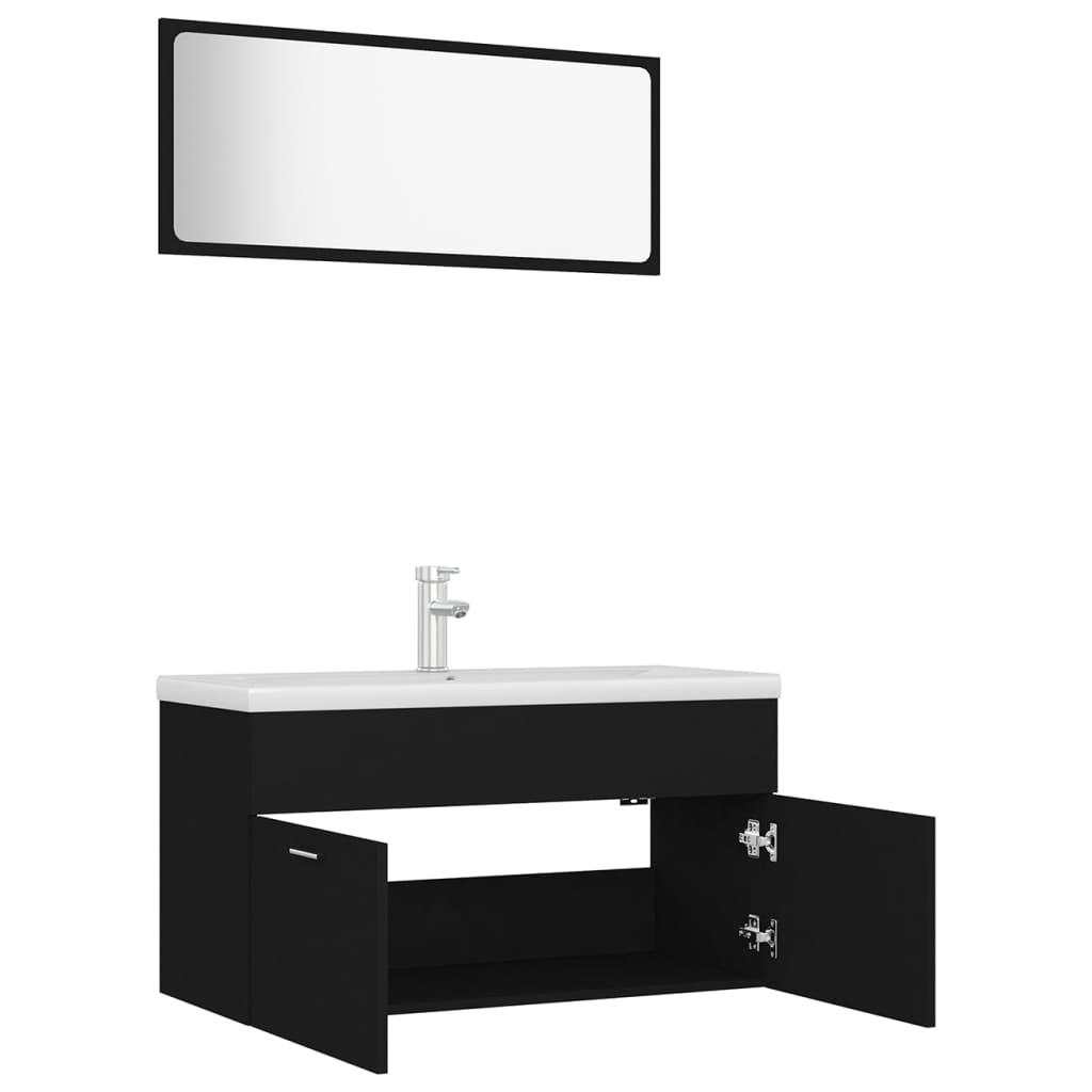 Set mobilier de baie, negru, lemn prelucrat