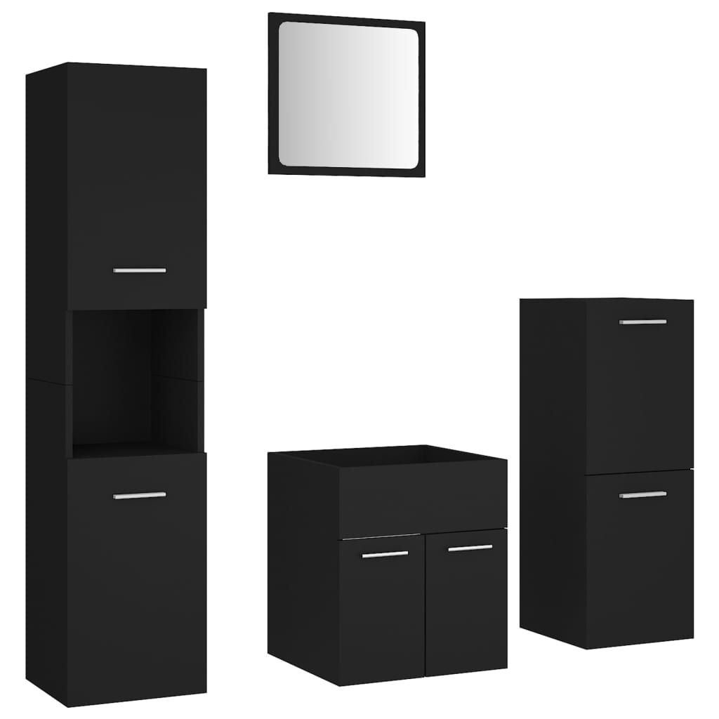 Set mobilier de baie, negru, lemn prelucrat