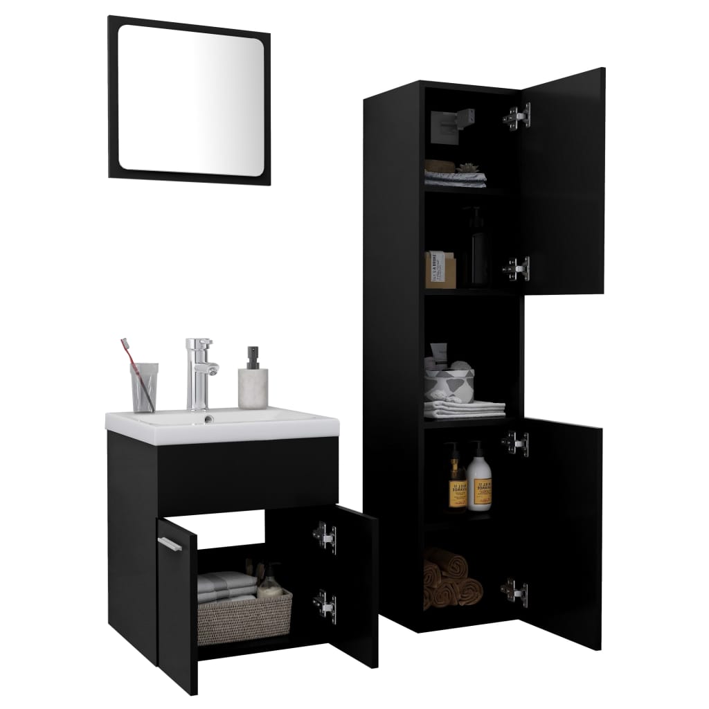 Set mobilier de baie, negru, lemn prelucrat