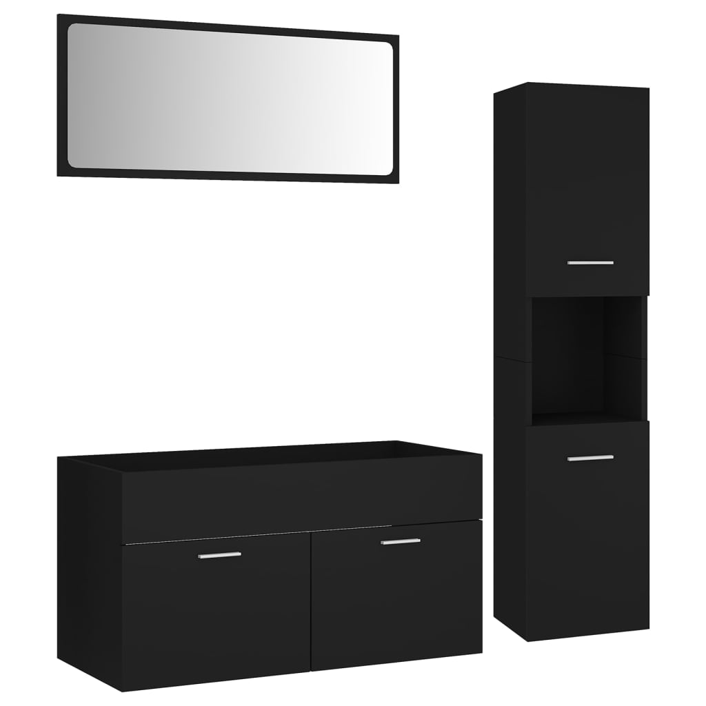 Set mobilier de baie, negru, lemn prelucrat