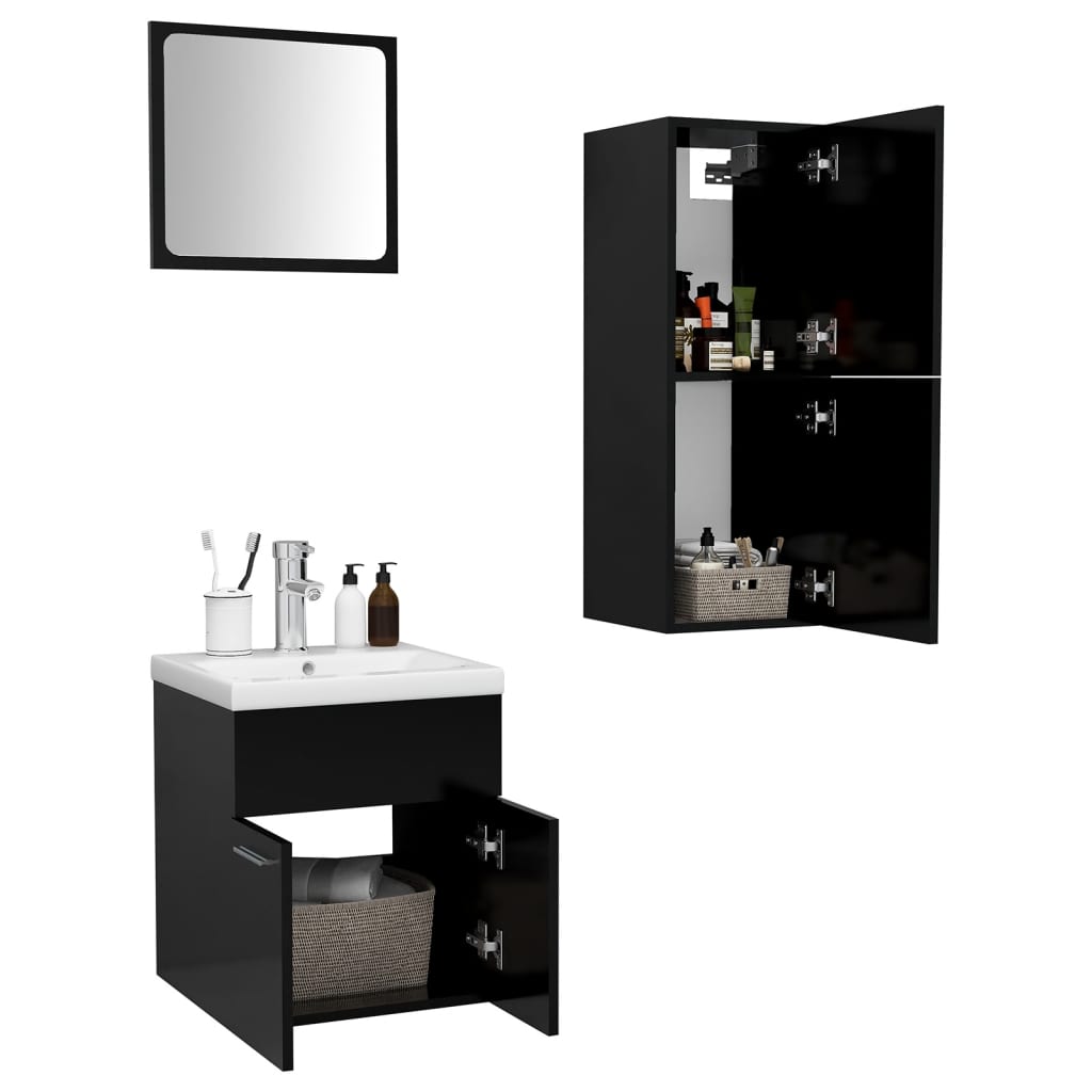 Set mobilier de baie, negru, lemn prelucrat