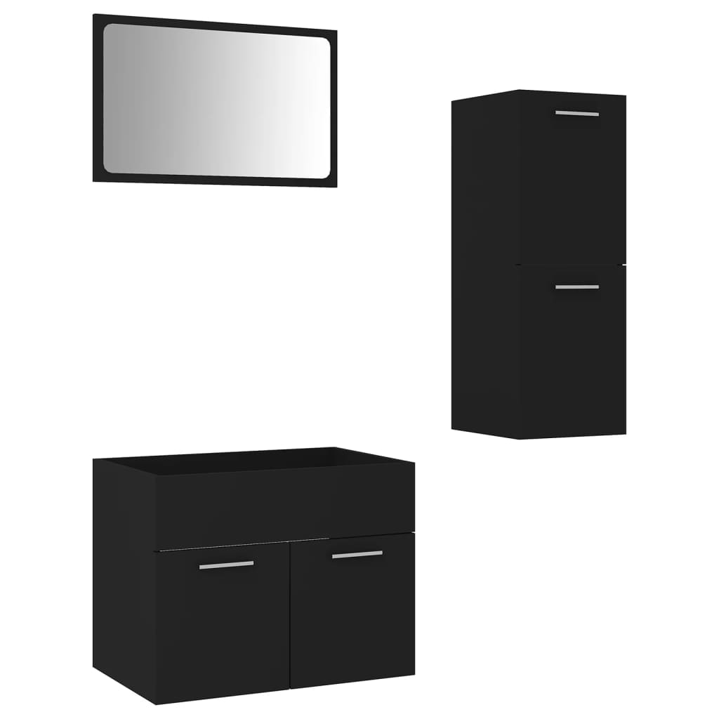 Set de mobilier de baie, negru, lemn prelucrat