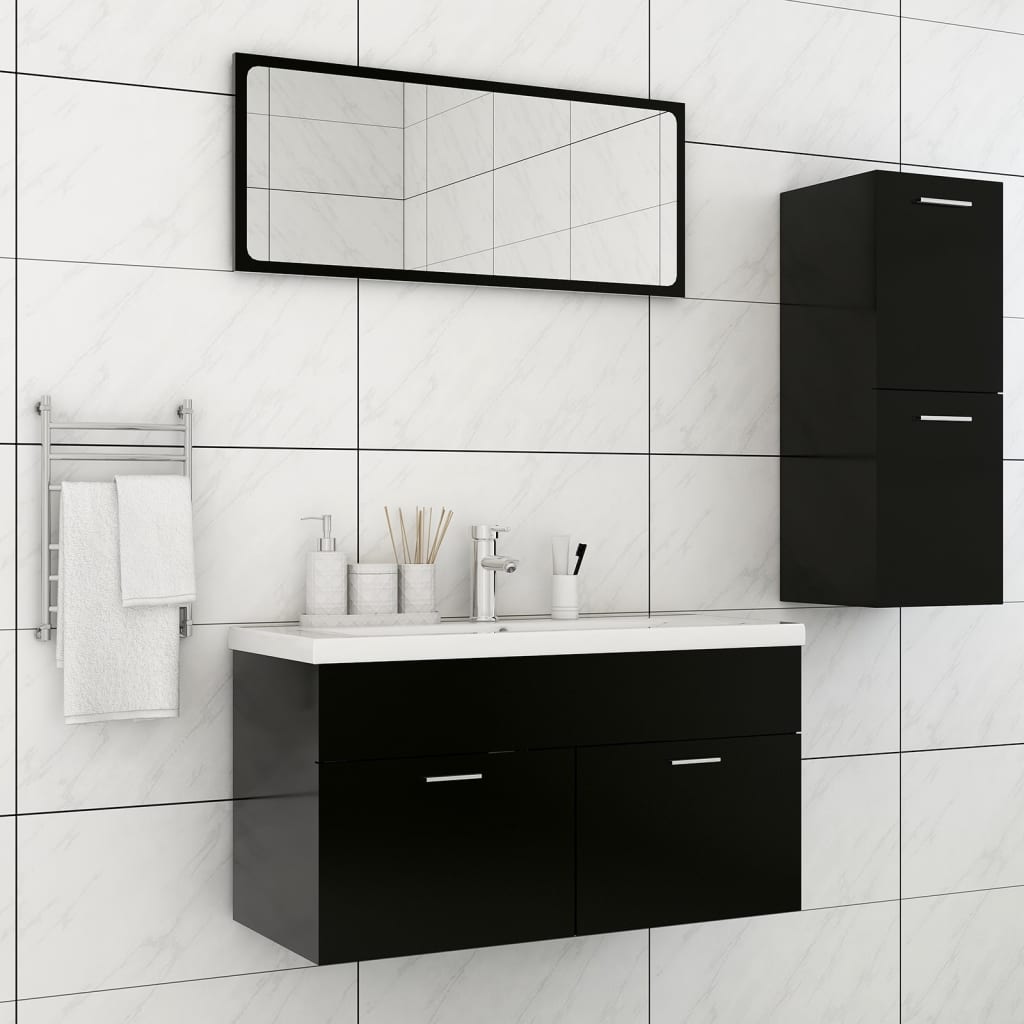 Set mobilier de baie, negru, lemn prelucrat