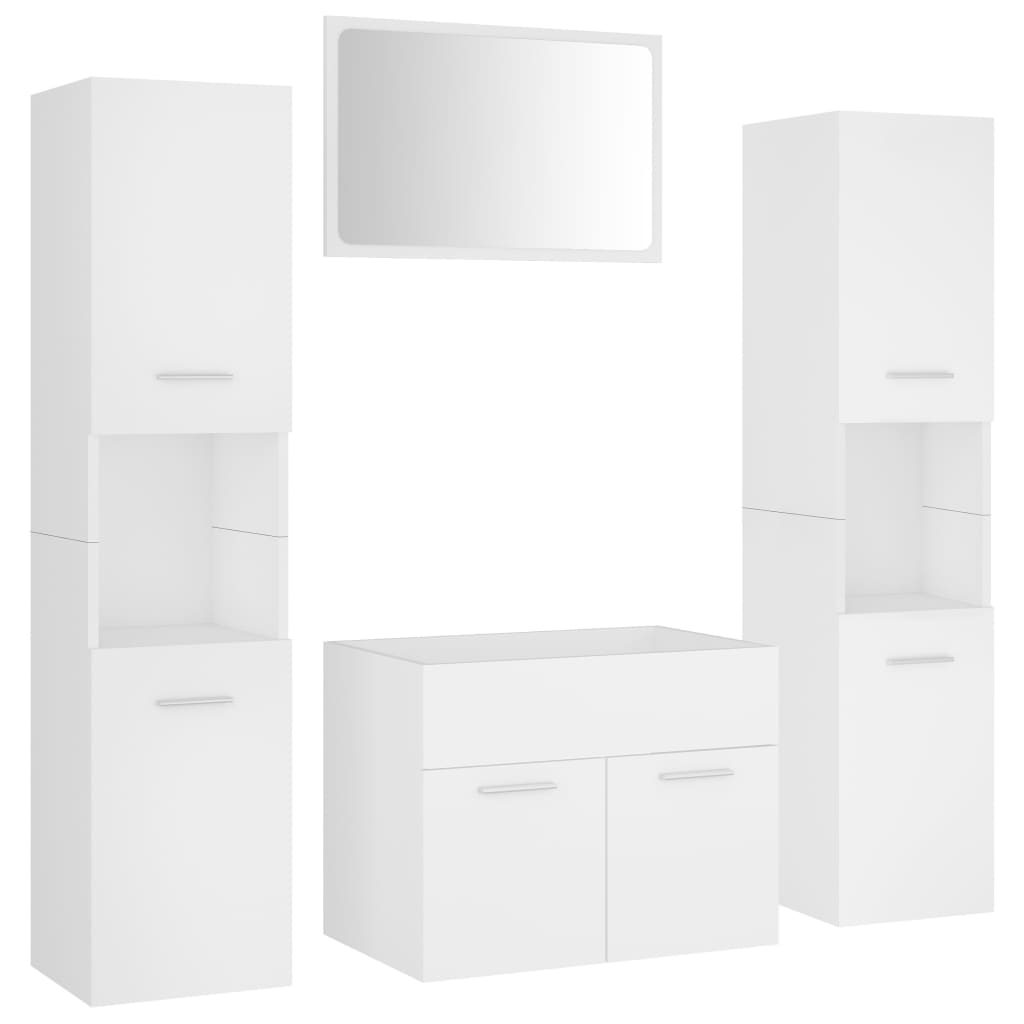 Set mobilier de baie, alb, lemn prelucrat