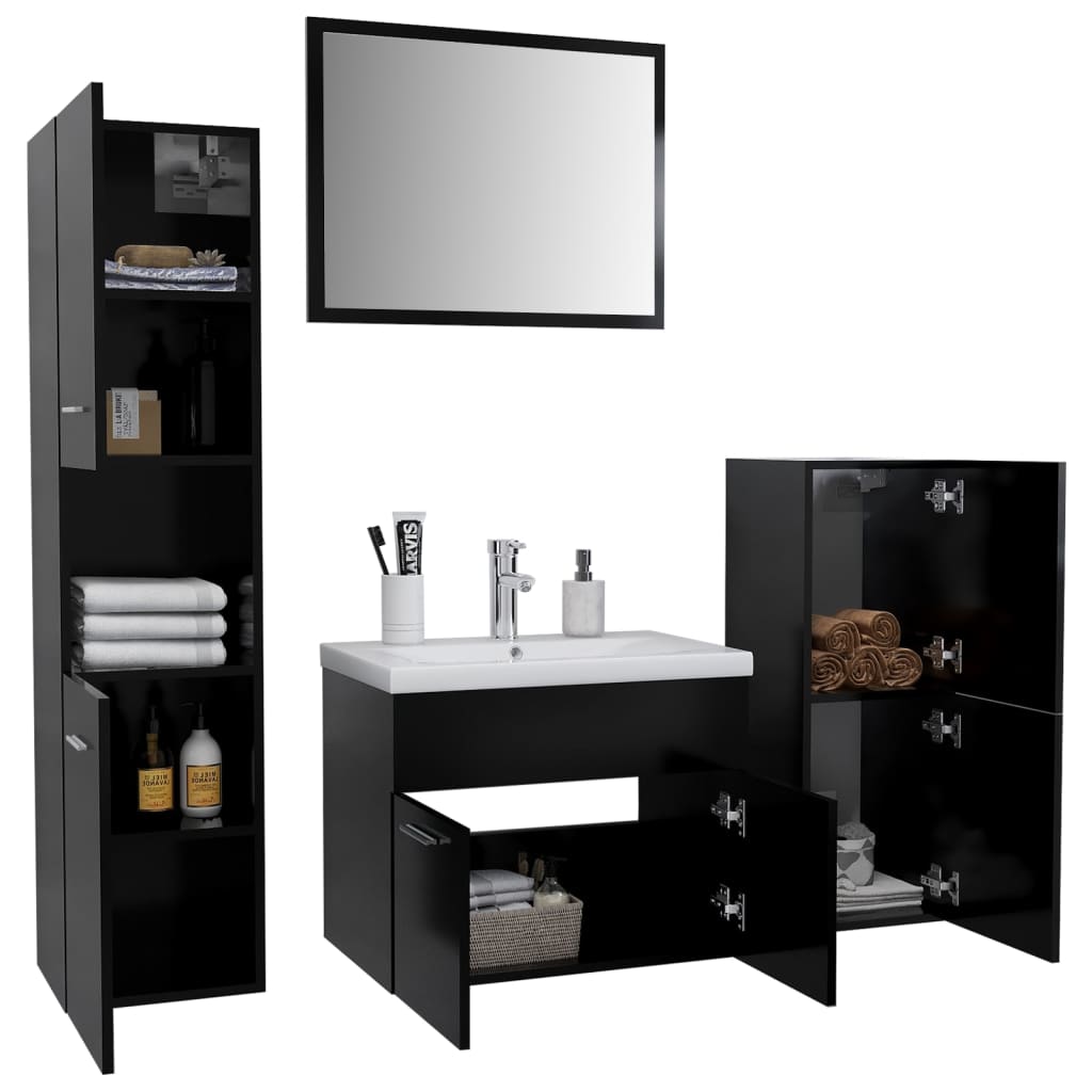 Set mobilier de baie, negru, lemn prelucrat