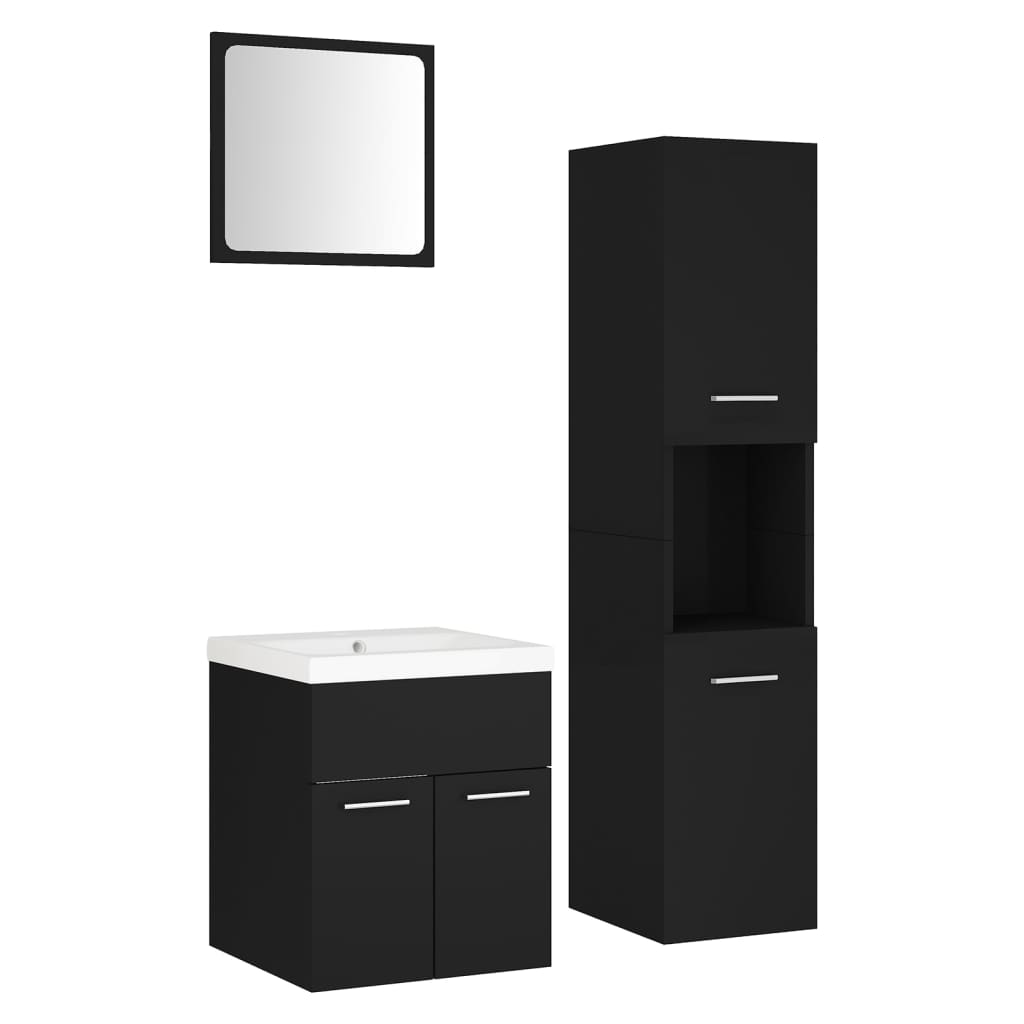 Set mobilier de baie, negru, lemn prelucrat