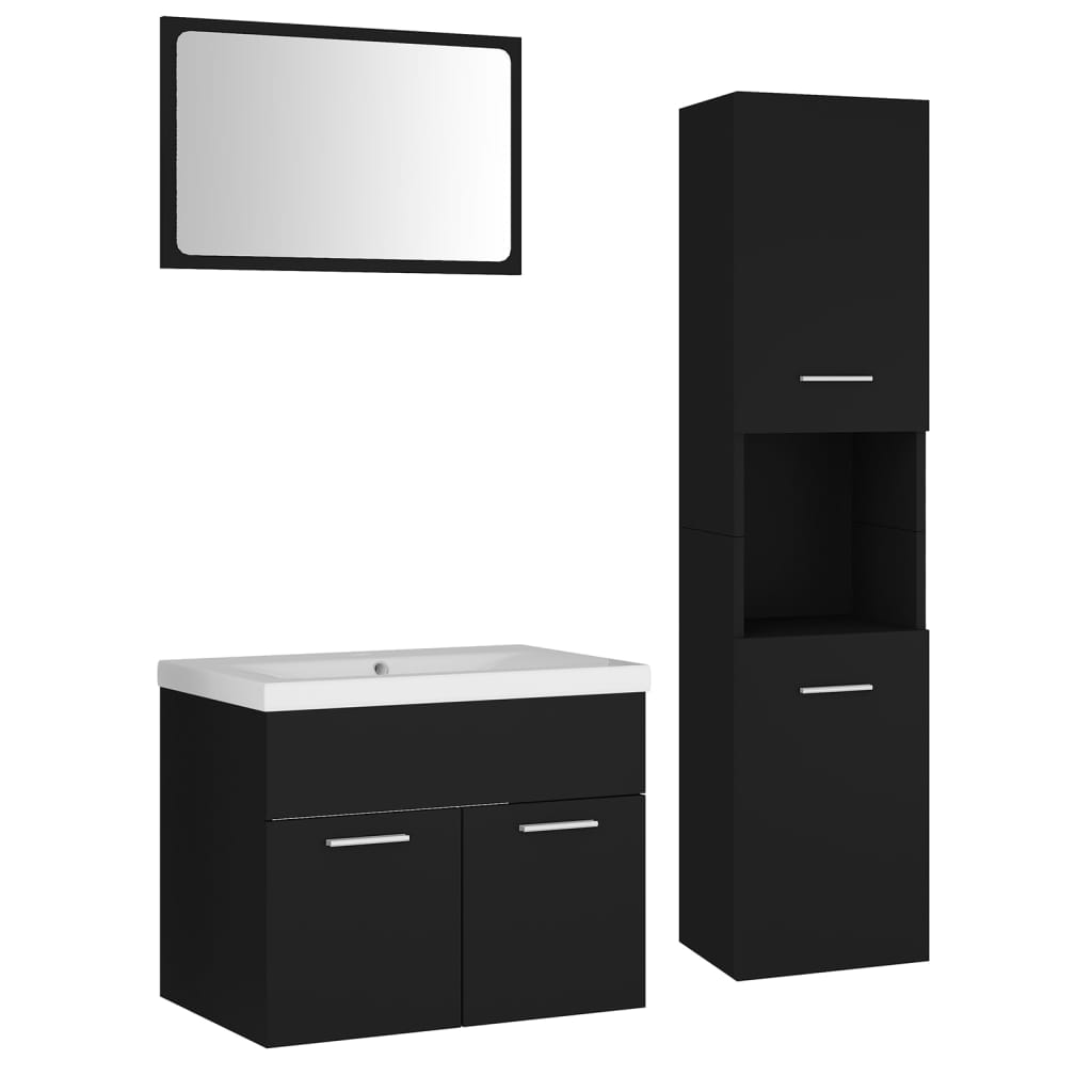 Set mobilier de baie, negru, lemn prelucrat