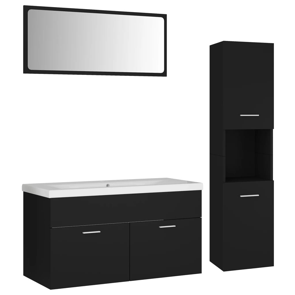 Set mobilier de baie, negru, lemn prelucrat