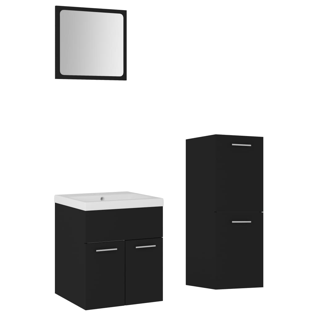 Set mobilier de baie, negru, lemn prelucrat