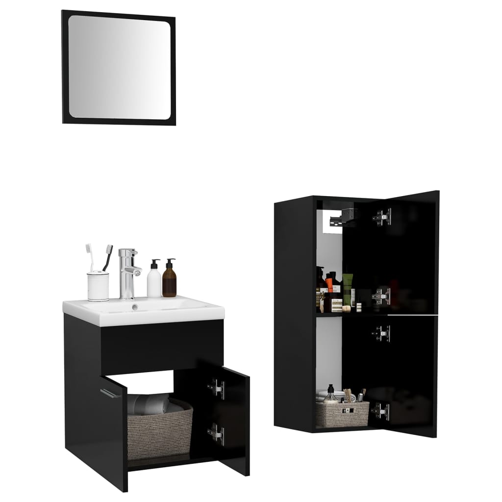 Set mobilier de baie, negru, lemn prelucrat