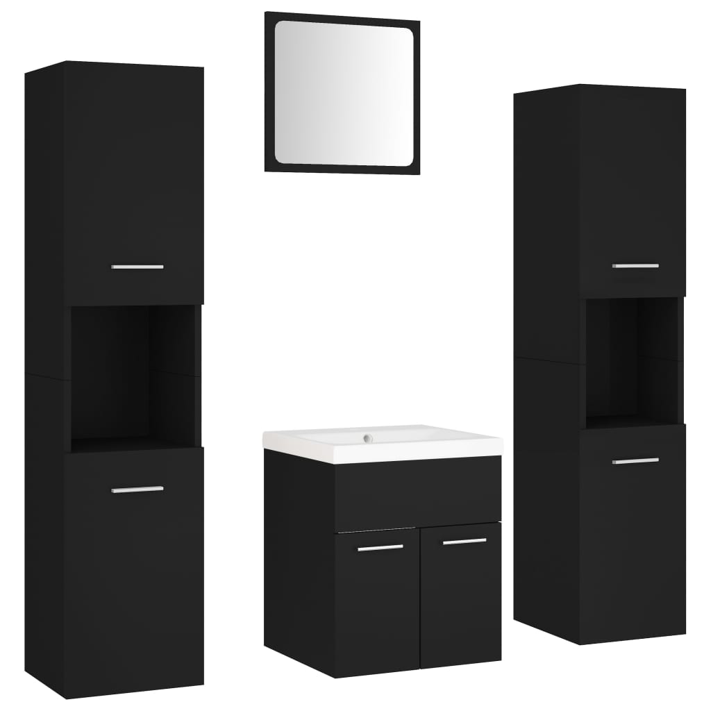 Set mobilier de baie, negru, lemn prelucrat