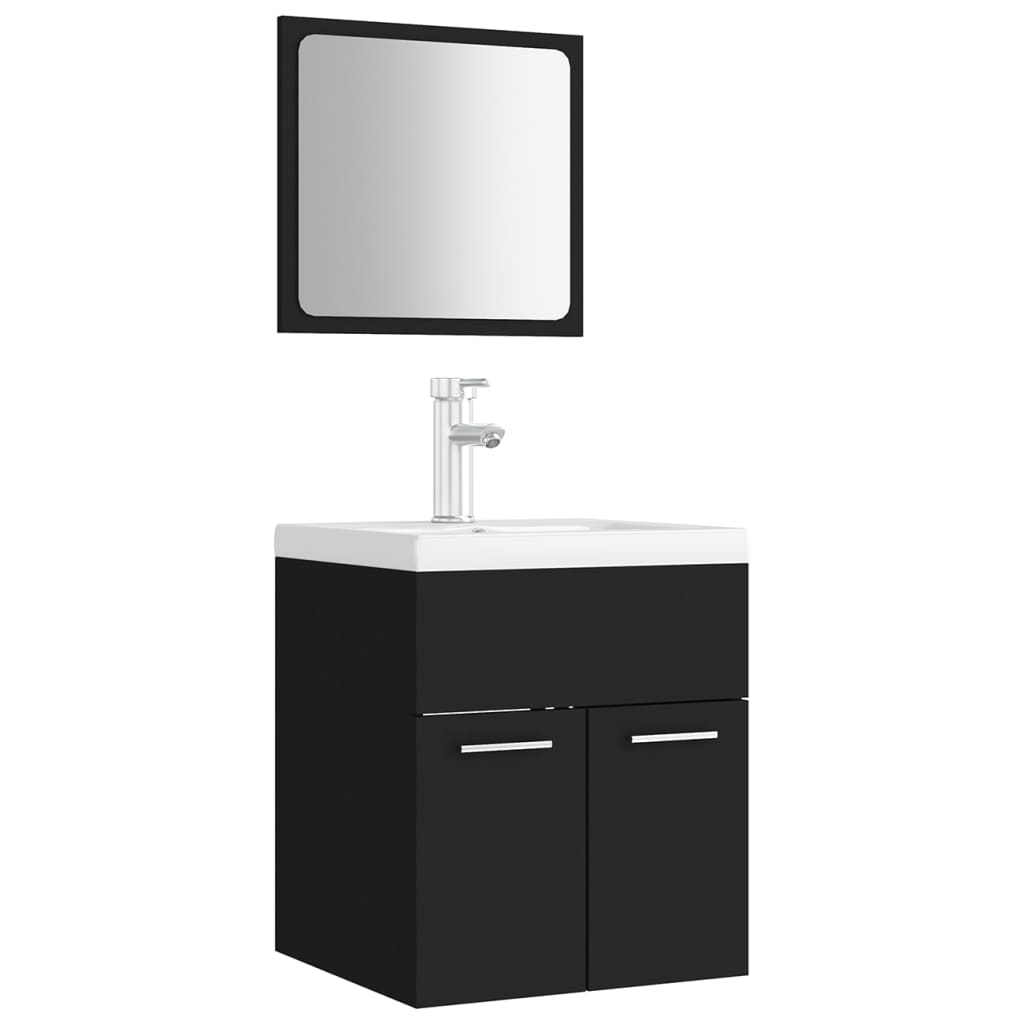 Set mobilier de baie, negru, lemn prelucrat