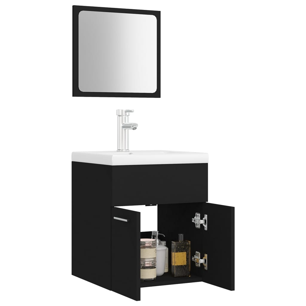 Set mobilier de baie, negru, lemn prelucrat