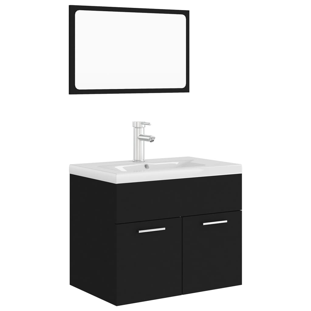 Set mobilier de baie, negru, lemn prelucrat