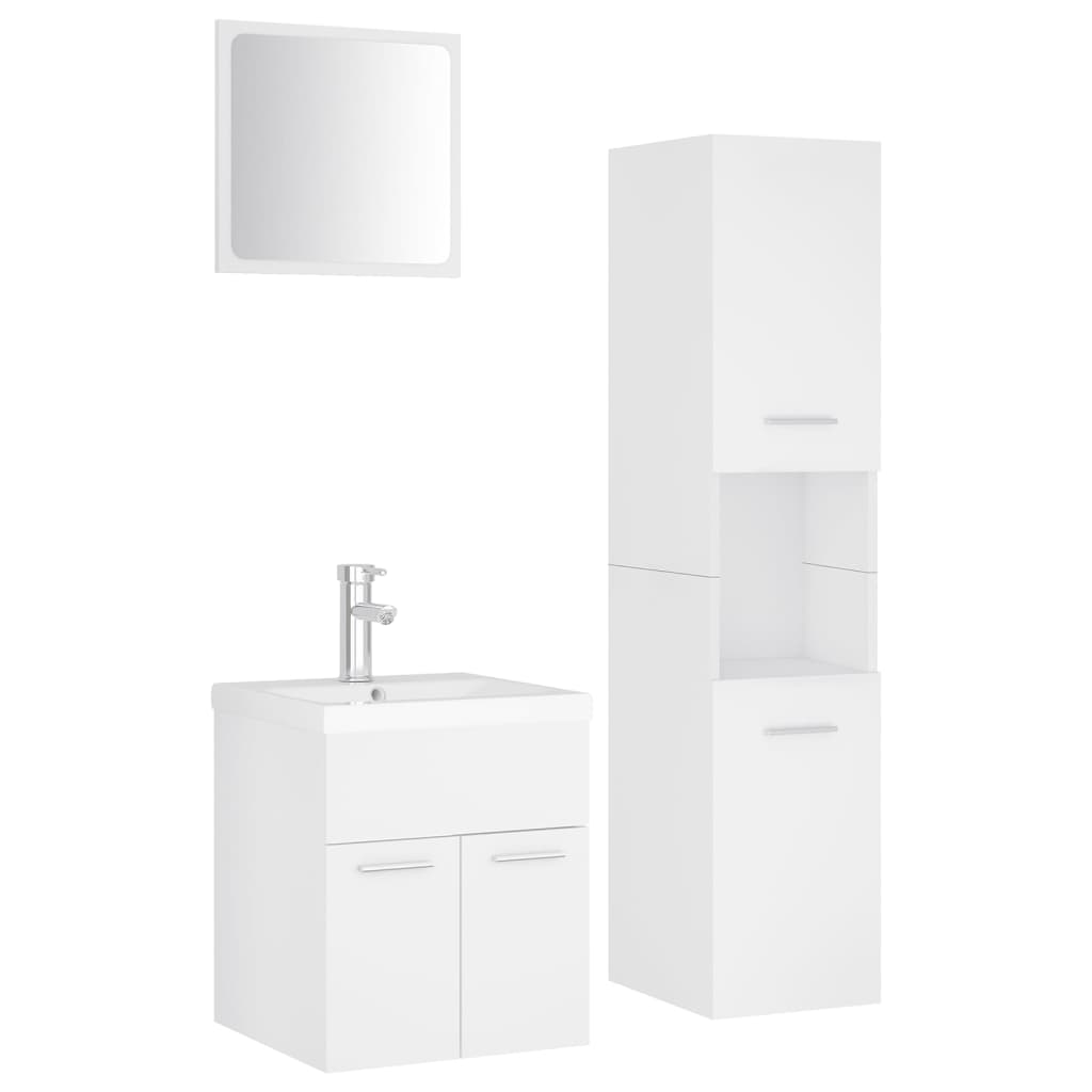 Set mobilier de baie, alb, lemn prelucrat