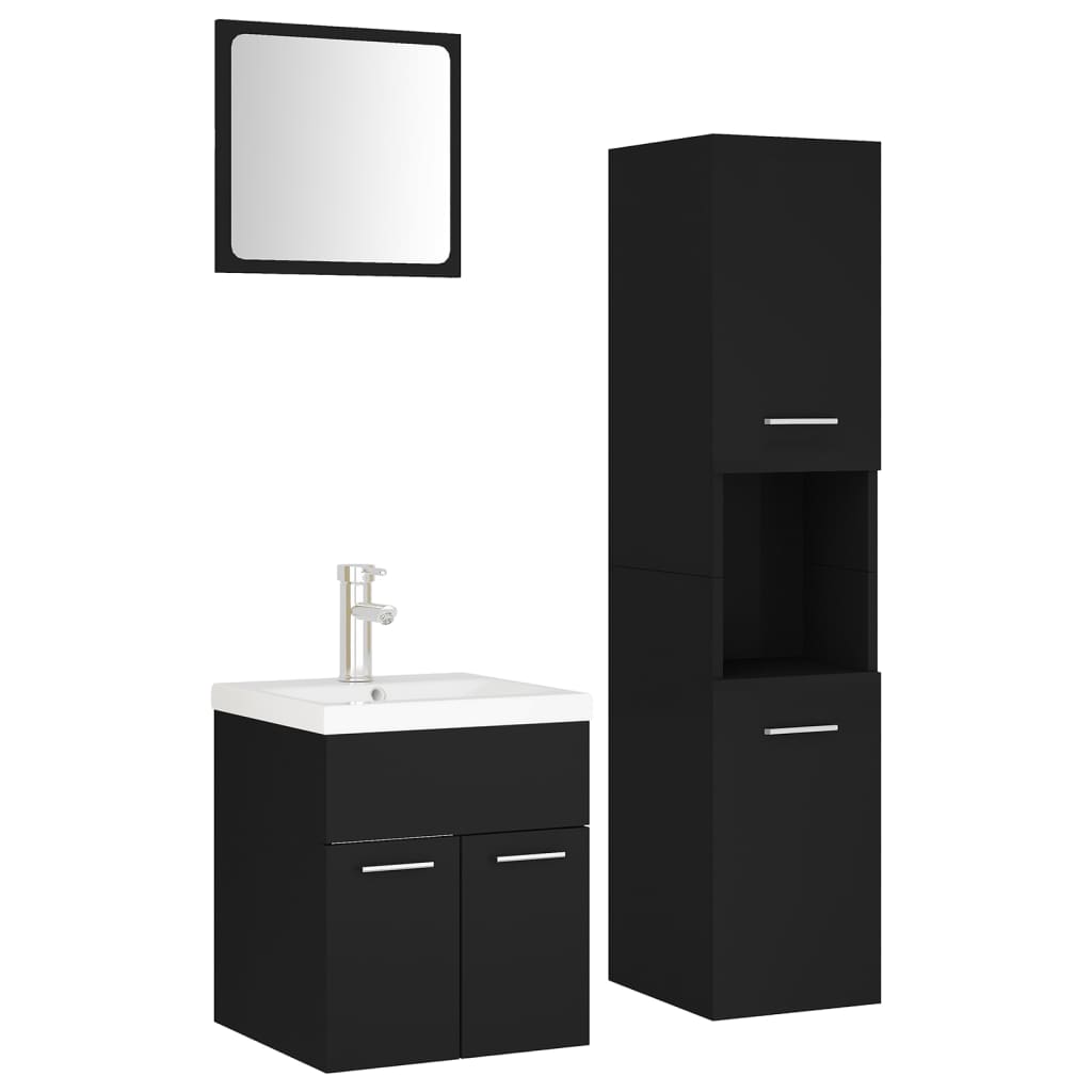 Set mobilier de baie, negru, lemn prelucrat