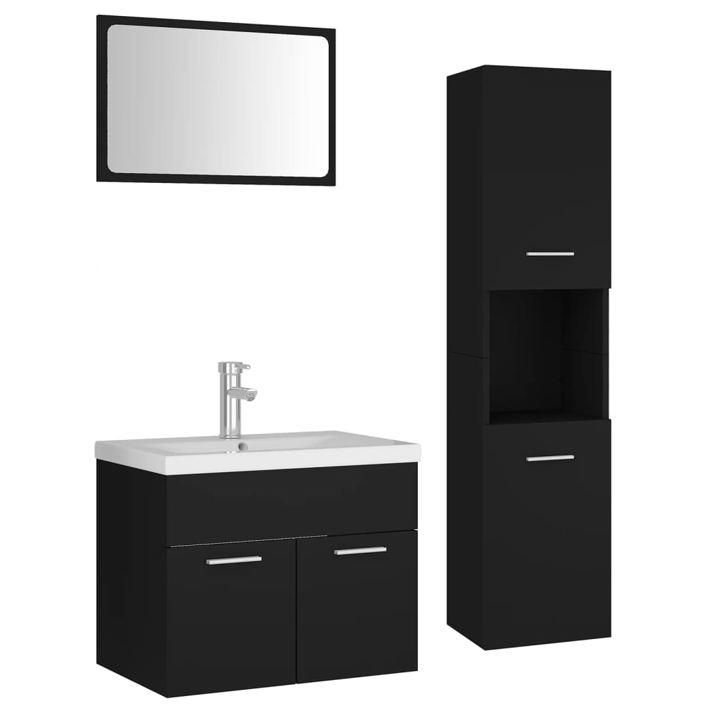 Set mobilier de baie, negru, lemn prelucrat