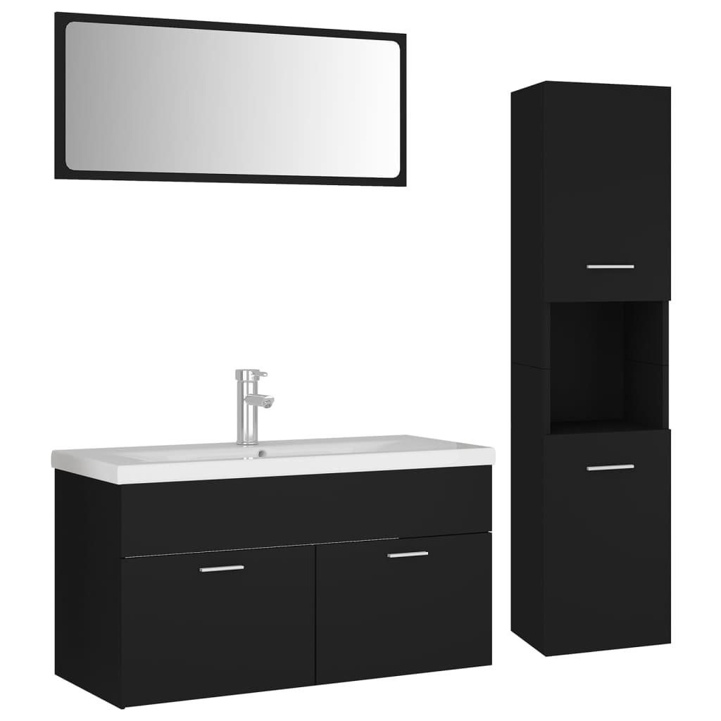 Set mobilier de baie, negru, lemn prelucrat