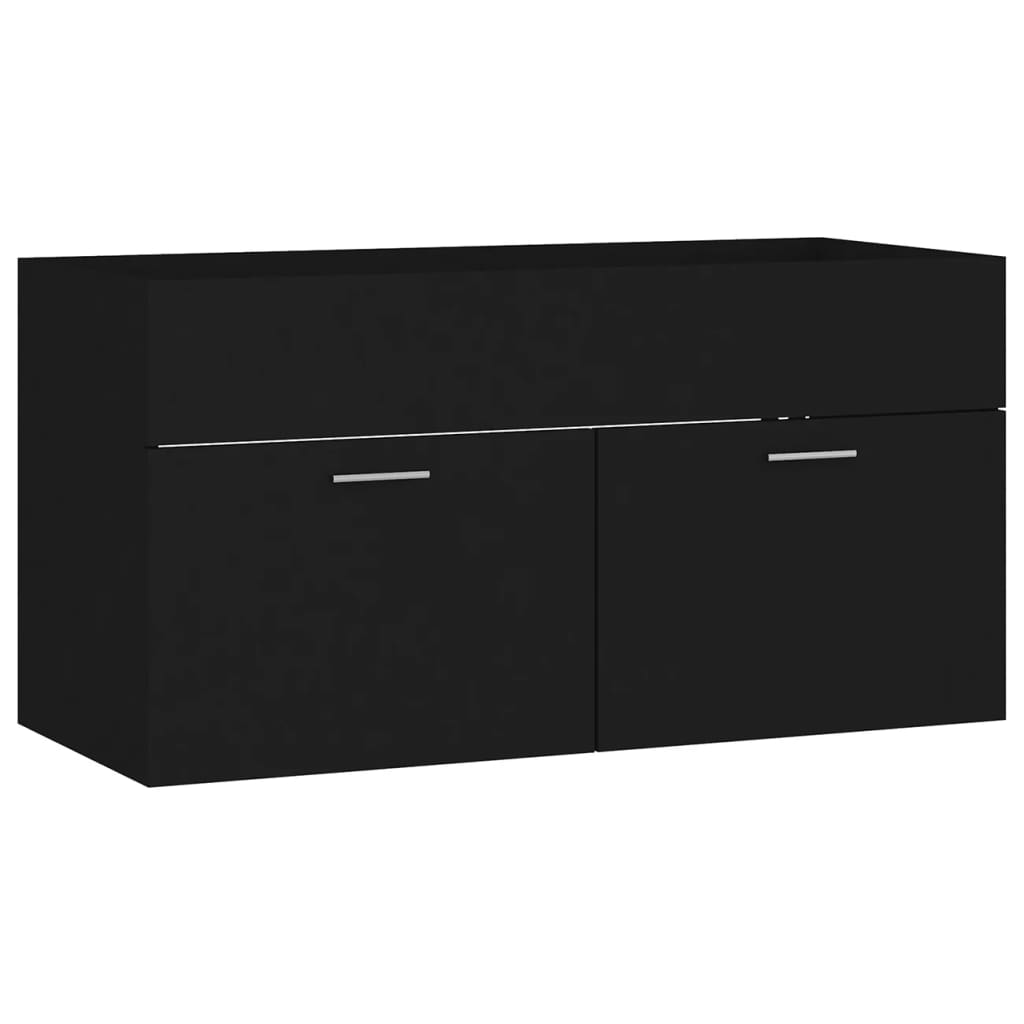 Set mobilier de baie, negru, lemn prelucrat