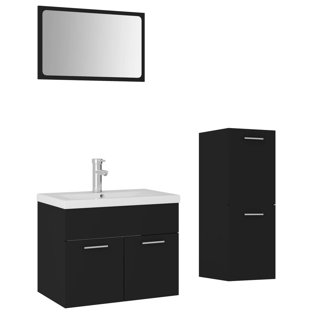 Set mobilier de baie, negru, lemn prelucrat