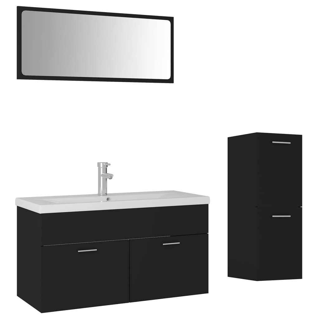 Set mobilier de baie, negru, lemn prelucrat