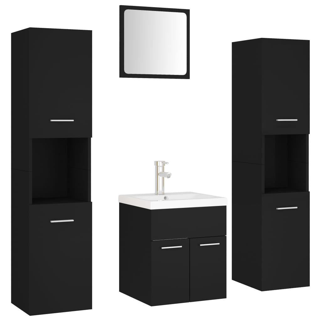 Set mobilier de baie, negru, lemn prelucrat