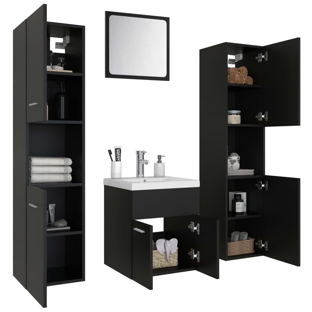 Set mobilier de baie, negru, lemn prelucrat