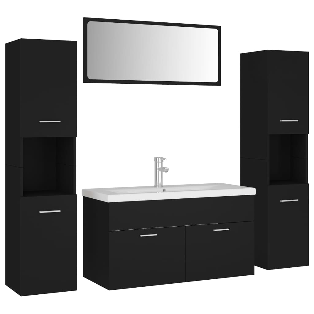 Set mobilier de baie, negru, lemn prelucrat